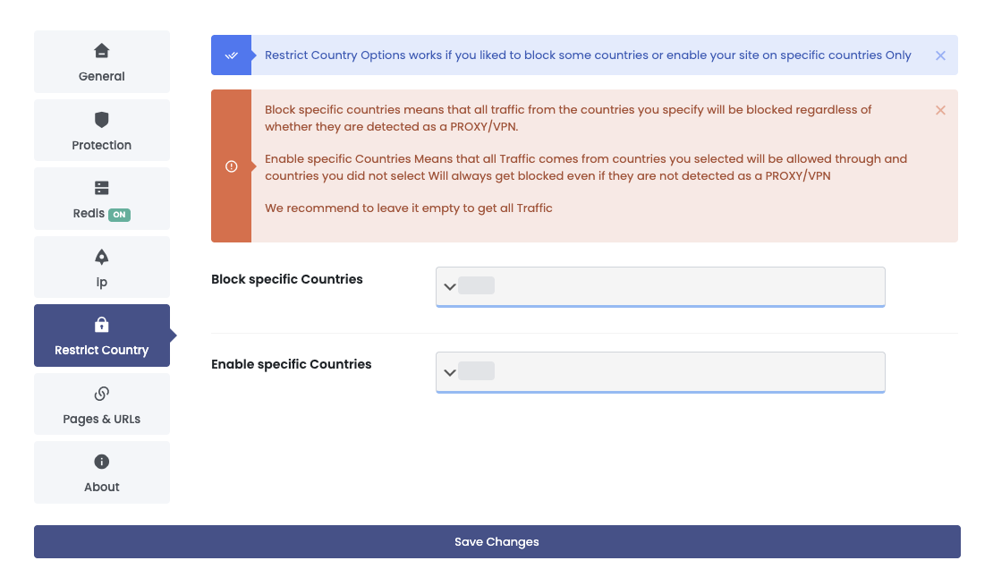 Fense Restrict Country Settings