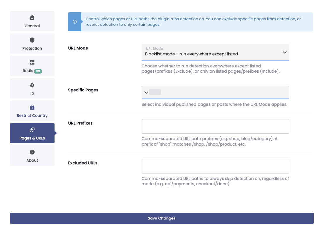 Fense Pages and URLs Settings